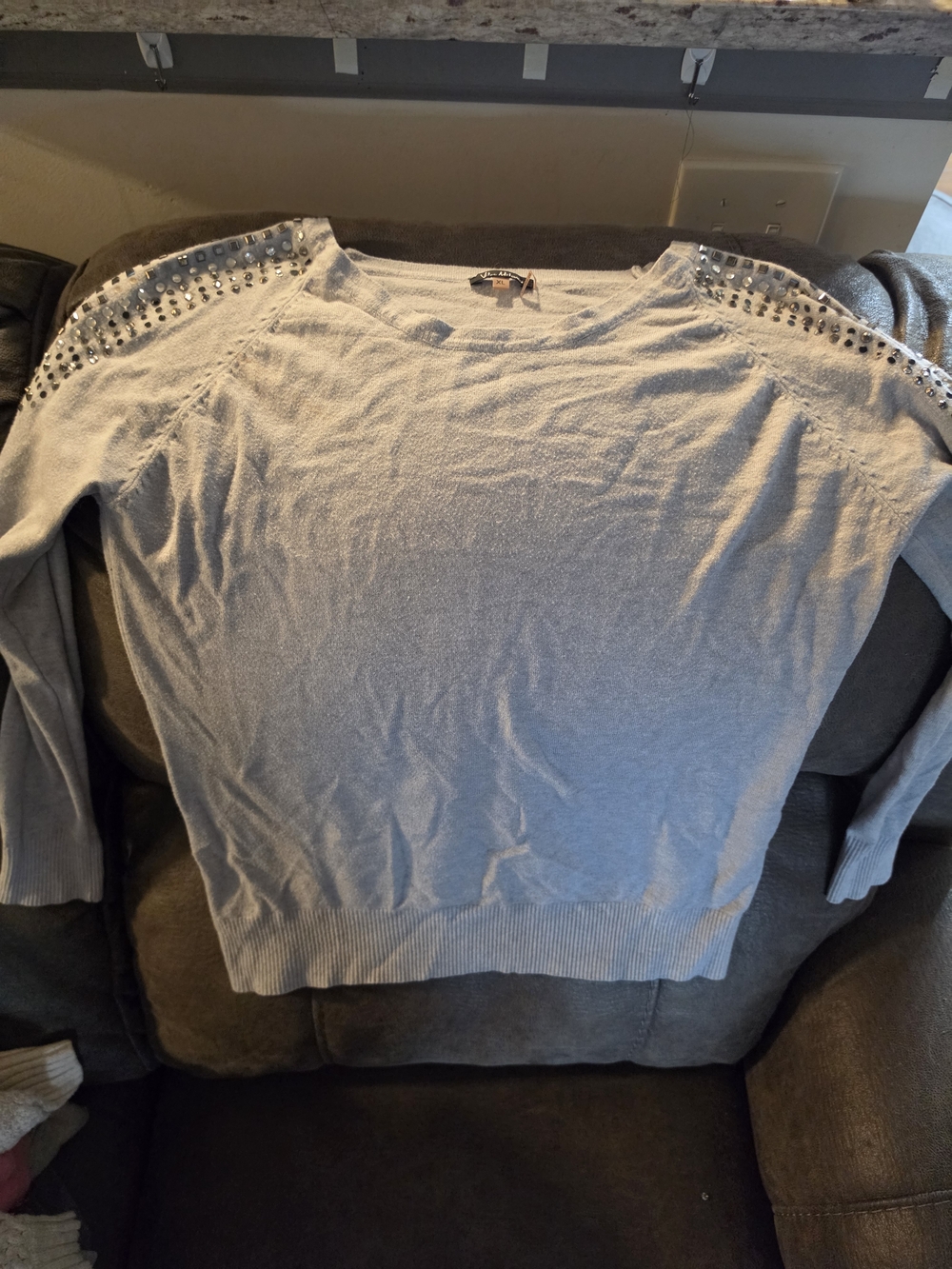 Studded Shoulder Light Gray Women's Sweater